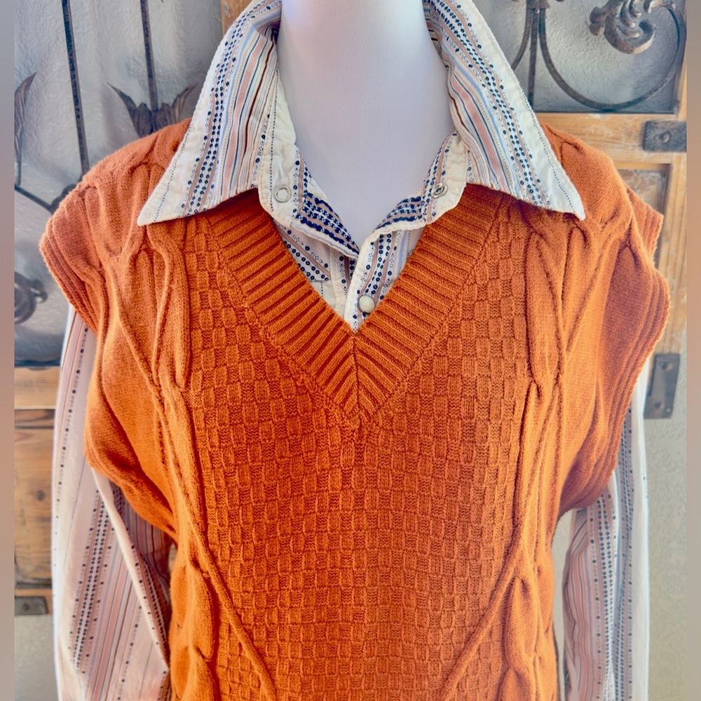 ๐ด๐ผ๐Eclectic Grandpa Soft Knit Patterned Sweater Vest Burnt Orange Pumpkin -L